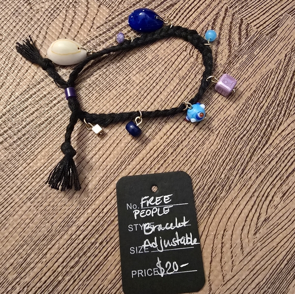 Vintage Bracelet NWOT FREE PEOPLE Adjustable with 8 Charms, Thick Black Cord - Picture 4 of 8